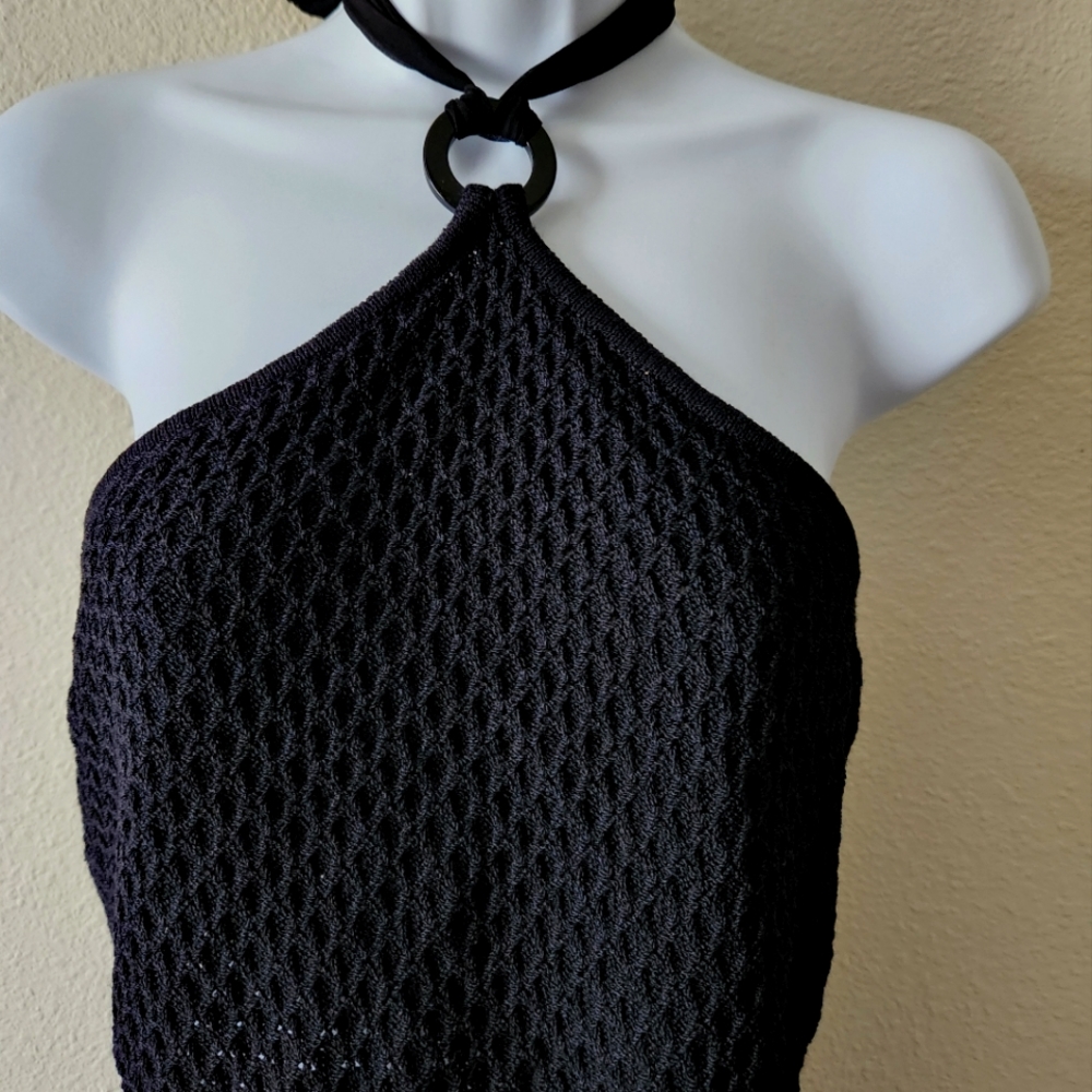St John by Marie Gray two piece black knit halter top and skirt.